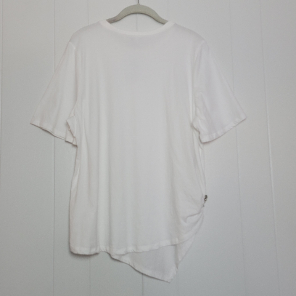 NWT Express Asymmetrical Brooch Side Shirt White & Silver Jewel Accent Cotton XL - Picture 7 of 12
